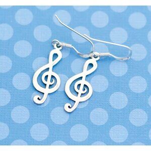 Vintage Boho Music Note Sterling Silver Dangle Earrings - M19